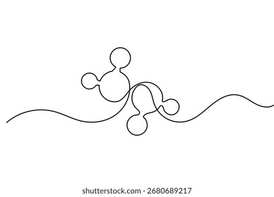 Minimalist style molecule single line art with isolate outline design in continuous drawing vector