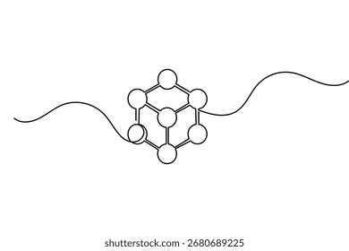 Arte de una sola línea de la molécula del estilo minimalista con diseño aislado del contorno en Vector continuo del dibujo