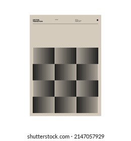 Minimalist style poster design layout with Swiss aesthetics graphics and Helvetica typography with abstract geometric forms and vector shapes. 