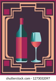 Minimalist style poster with glass and bottle of wine design.