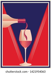 Minimalist style poster with glass and bottle of wine design.