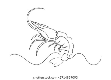 Minimalistische Art Garnelen Illustration durchgehende Linie Zeichnung einzeln