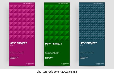 Minimalist style premium ticket layout bundle. Tile geometric elements backdrop vertical ticket design.