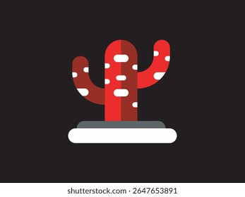 Minimalist Style Red Cactus with White Spots in a Flowerpot Illustration
