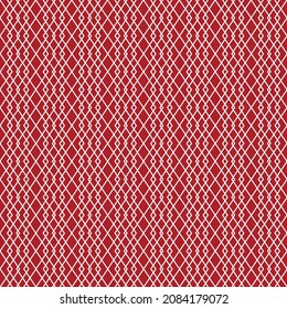 Minimalist style seamless pattern background with white lines forming geometric rhombus ornament on red backdrop