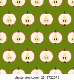 Minimalist style seamless vector pattern with apples halves. Perfect template for banner, cover, background, card, sale. Hand drawn illustration.