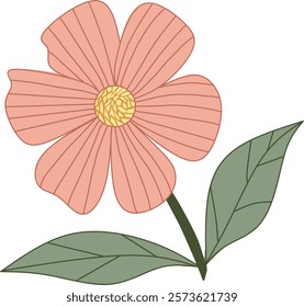 Minimalist style single flower illustration with soft pastel pink color. Perfect for greeting card designs, posters, or as a graphic element for creative projects