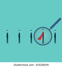 Minimalist style vector business finance concept.  choosing worker from group of businesspeople