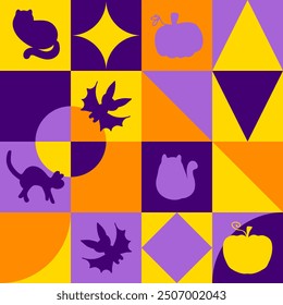 Minimalist style vector Halloween checkered seamless pattern. Geometric print banner, card, textile, fabric, paper, sale. Hand drawn illustration.