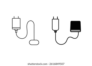 Minimalist Style Vector Illustration Of Mobile Phone Charger Set On White Background