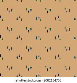 Minimalist style vector illustration of seamless boho pattern formed by tiny drops ornament against beige background