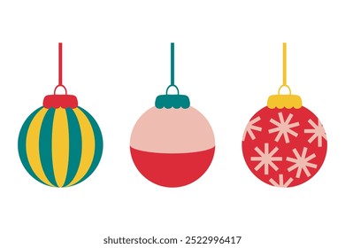 Coleção clipart de ornamento de bolas de xmas de estilo minimalista. Perfeito para banner, folheto, etiqueta, cartão postal, venda, adesivos. Ilustração isolada de vetor.