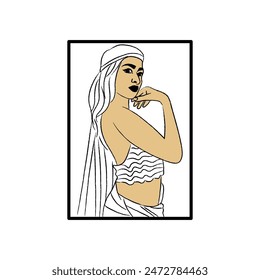 Minimalist stylish saree poster design with woman illustration for wall art collection, traditional Pakistani, Indian art, hand drawn vector
