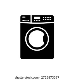 A minimalist, stylized graphic representing a modern front-loading washing machine.