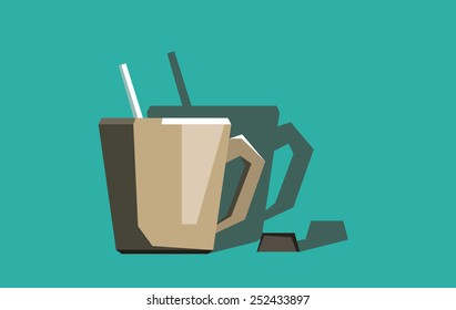 Minimalist stylized vector cup of coffee with sweetie.Vector