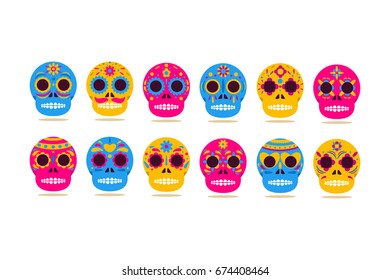 Minimalist sugar skulls set different pattern