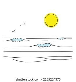 Minimalist Summber Beach  line art. Beach icon with colours background 