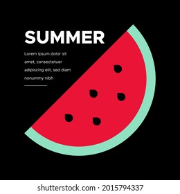 Minimalist summer background. Geometrical watermelon. Black background. Square format. Vector illustration, flat design