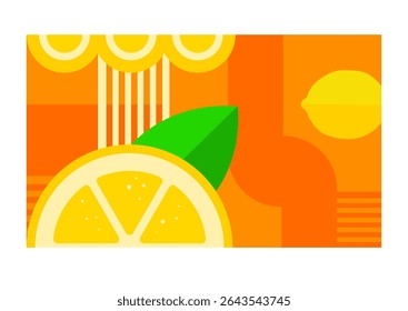 minimalist summer background with lemons, banner, poster in Bauhaus style – vector illustration