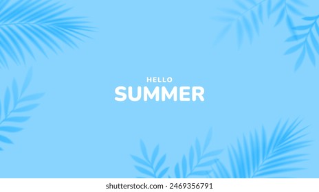 Minimalist summer background with palm leaves. Tropical summer leaf shadow design. Summer sale banner. Vector illustration