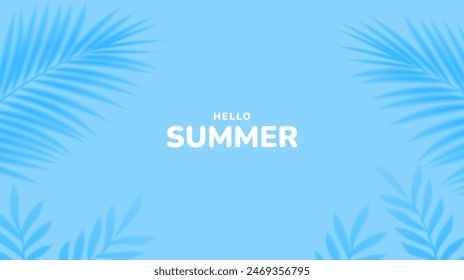 Minimalist summer background with palm leaves. Tropical summer leaf shadow design. Summer sale banner. Vector illustration