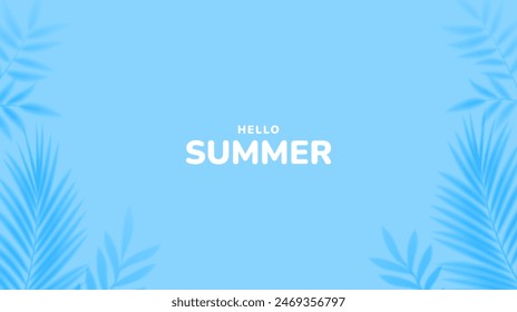 Minimalist summer background with palm leaves. Tropical summer leaf shadow design. Summer sale banner. Vector illustration