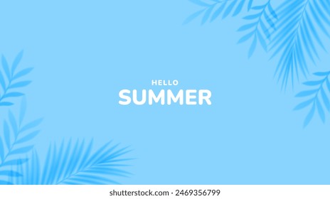 Minimalist summer background with palm leaves. Tropical summer leaf shadow design. Summer sale banner. Vector illustration