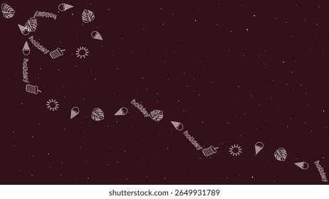 Minimalist Summer Line Icons Curve Path on Starry Night Background for Poster and Wallpaper Design