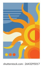 minimalist summer poster with sun in Bauhaus style – vector illustration