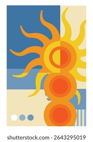 minimalist summer poster with sun in Bauhaus style – vector illustration