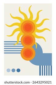 minimalist summer poster with sun in Bauhaus style – vector illustration