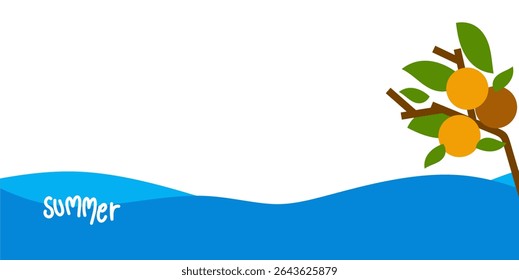 Minimalist summer theme template background with plants and sea