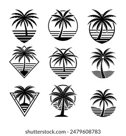 Minimalist Summer Vibes with Palm Tree Vector Art Illustration Logo Collection