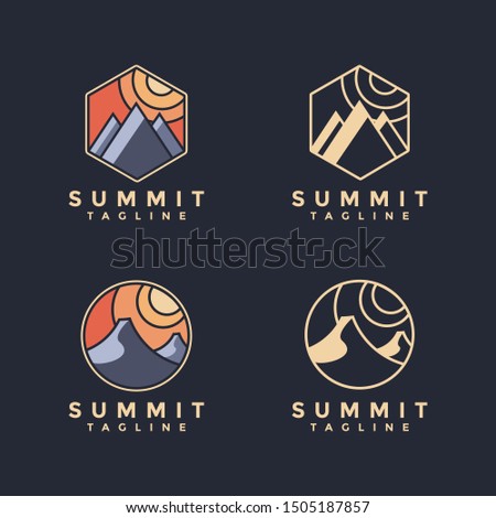 Minimalist summit landscape logo icon vector set on dark background