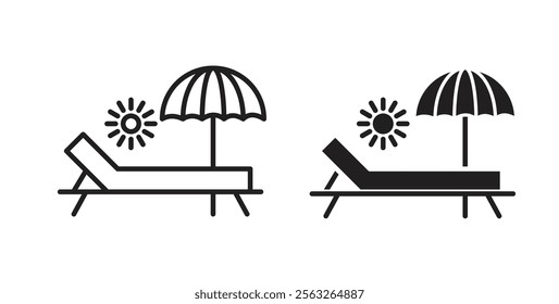 Minimalist Sun Bed Icon with Umbrella, Relaxation and Beach Vacation Symbol