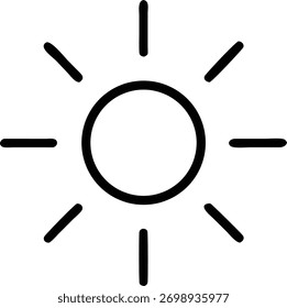 A minimalist sun icon, perfect for adding a touch of warmth and brightness to any project. Its clean lines and simple design make it versatile for various applications.