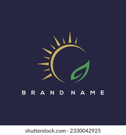 minimalist sun and leaf logo vector