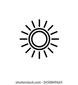 Ícone minimalista da arte da linha do sol. Símbolo de sol simples ou clima de verão.