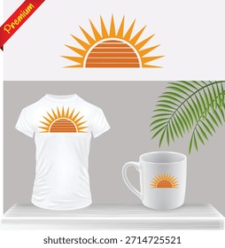 Logotipo minimalista da Sun e Palm Leaf Vetor Design. Cópia arquivada em 15 de julho de 2013 "Tropical Summer Graphic Print for T-Shirt and Coffee Caneca" . Natureza, Férias e Praia Temática Moderna Ilustração Monolina para Vestuário Mercadoria.