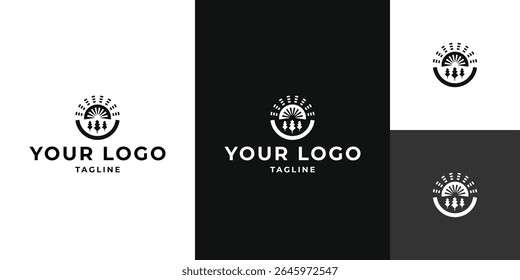 Minimalist Sun and Trees Logo Design