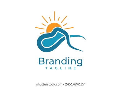 Minimalist sun and wave vector logo design template. Symbol sun and wave design concept