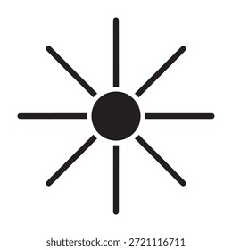 Icono minimalista de Sunburst. Símbolo de glifo sólido para sol, brillo y energía radial.