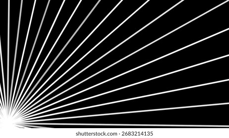 Minimalist sunburst rays design with bold black and white contrast. Retro vintage abstract background, perfect for posters, covers, and modern graphic design.