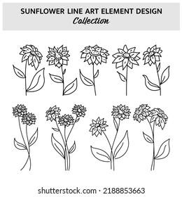 Minimalist Sunflower Hand Drawn Vector Illustration Set. Flowers Sketch Drawing on White Background.