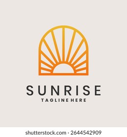 Minimalist sunrise logo design with sun rays in geometric shapes