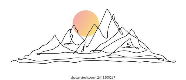 Amanecer minimalista sobre montañas de arte lineal