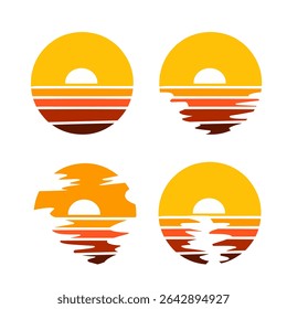 Minimalist sunset graphic icons in various abstract styles, perfect for logo, t-shirt design, or retro themes
