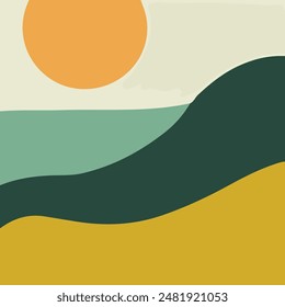 Minimalist Sunset Landscape Vector illustration