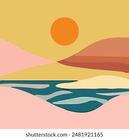 Minimalist Sunset Landscape Vector illustration