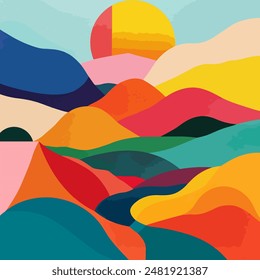 Minimalist Sunset Landscape Vector illustration
